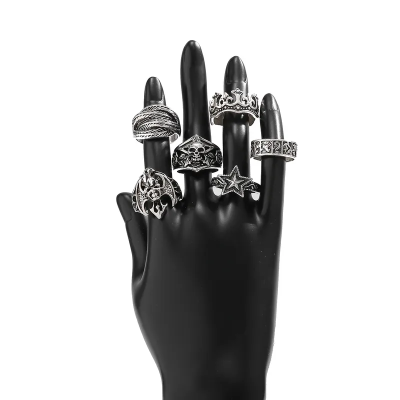 Copper Plating Alloy Women's Cross Spider Ring Suit Halloween Irregular Skull Five-Pointed Star Ring