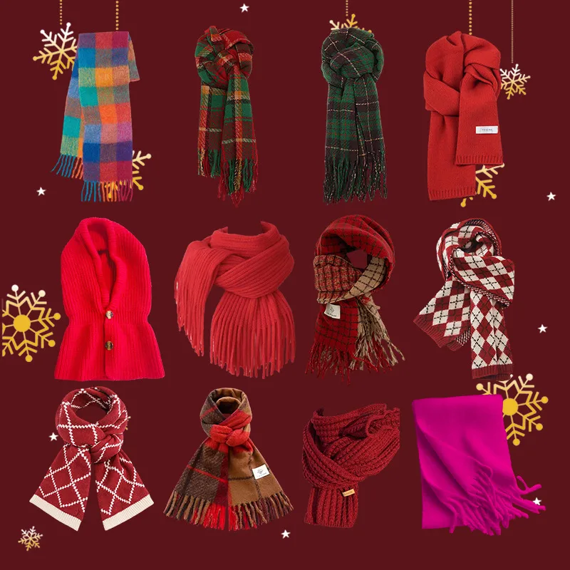 Christmas New Year Series Scarf  New Fashion Warm Knitted Scarf Autumn And Winter Student Couple Gift Shawl