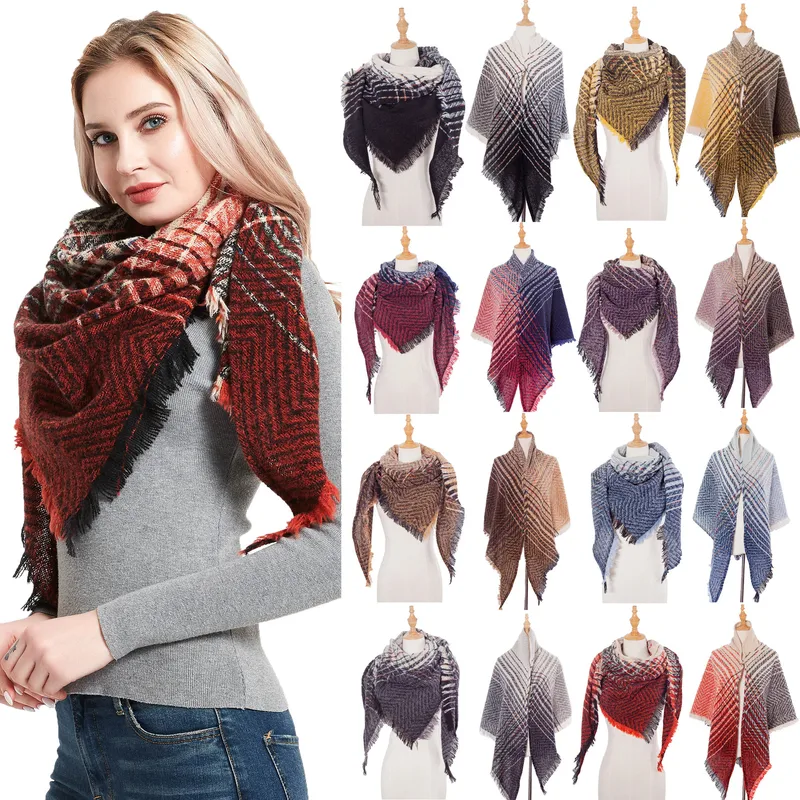 Amazon Hot European And American Autumn And Winter New Herringbone Pattern Small Plaid Bristle Square Scarf Split Triangle Shawl Scarf