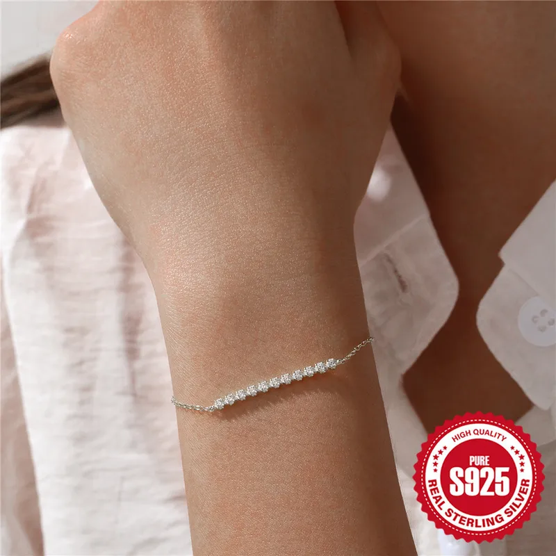 New 925 Sterling Silver Single Row Diamond Temperament Wild Bracelet Internet Celebrity Hot Sale Same Style Niche High-Grade Bracelet For Women