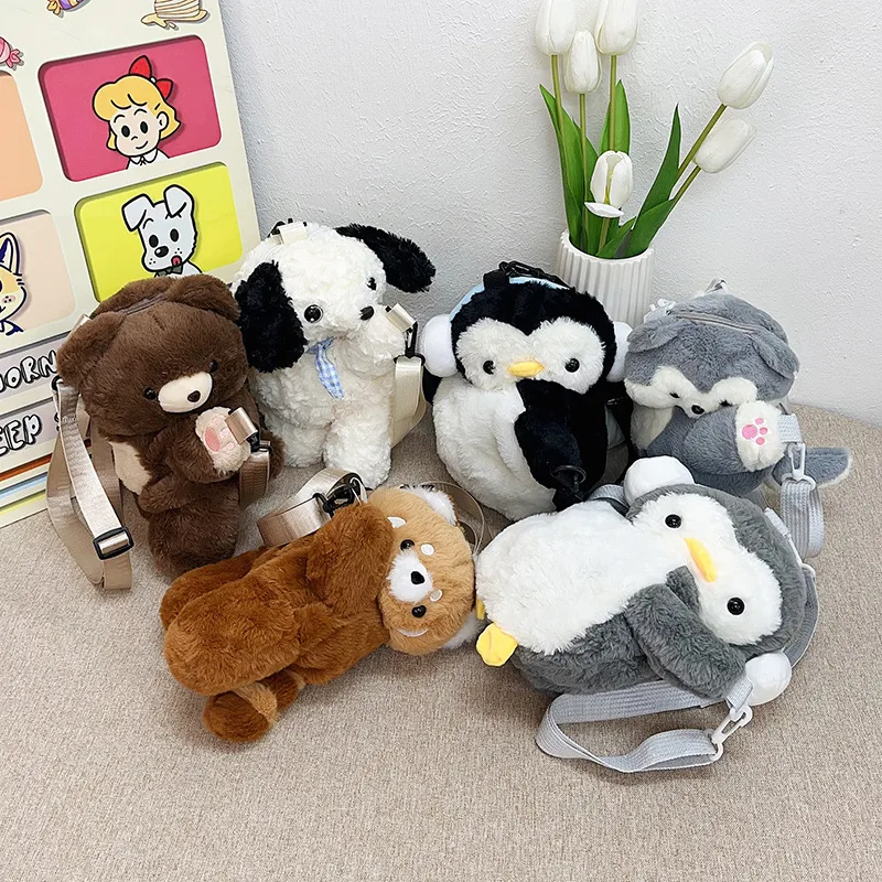 New Cute Stuffed Backpack Cartoon Doll Panda Doll One-Shoulder Messenger Bag Claw Machine Gift