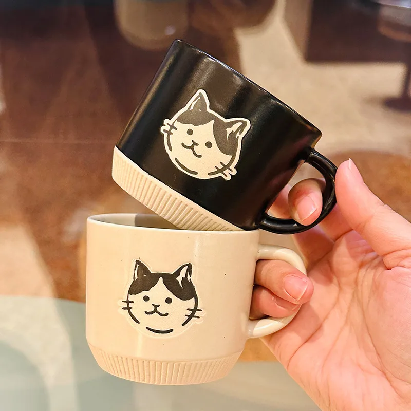 Vintage Stoneware Mug Underglaze Hand Painted Kitten Ceramic Cup Office Coffee Cup Household Water Cup Hand Gift