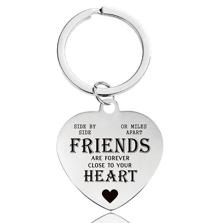 Keychain Pendant Lettering Metal Heart Pendant Europe And America Cross Border Stainless Steel Ornament Heart-Shaped Metal Keychains