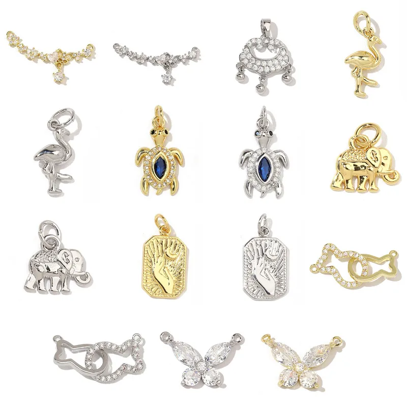 5 PCS/Package 13 * 14mm 13*25mm 19 * 8mm Copper Zircon Animal Pendant
