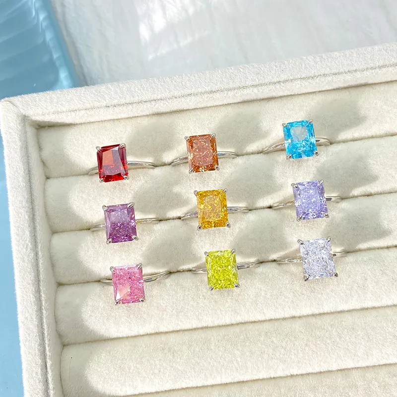 White Gold Plated 925 Sterling Silver Zircon Rectangle Rings