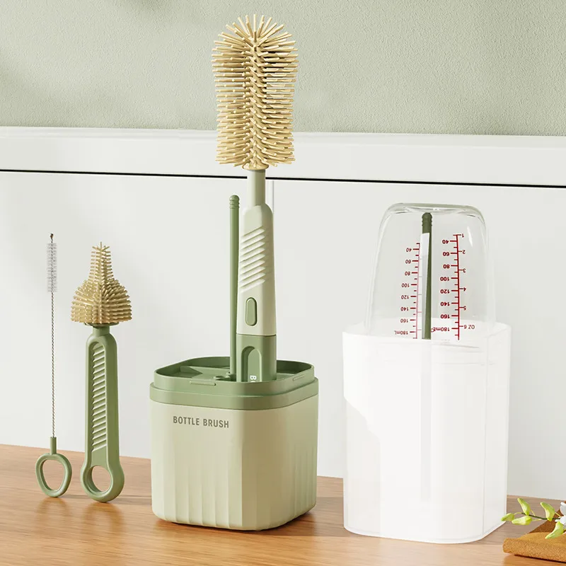 Straight Handle Silicone Bottle Brush Multifunctional Portable Pacifier Brush Baby Washing Bottle Water Cup Container Cleaning Cup Brush Suit