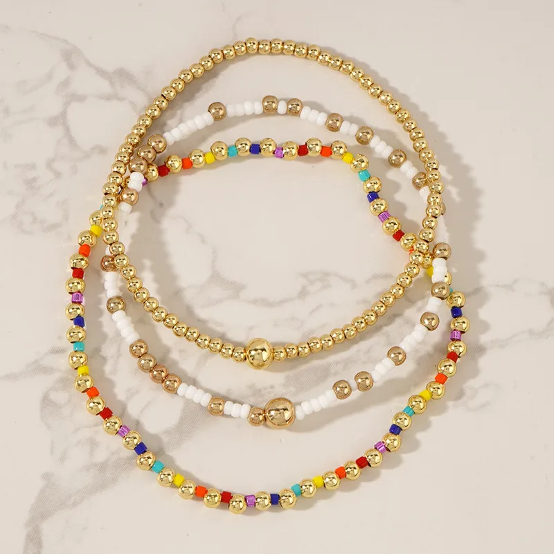 Modern Style Classic Style Geometric Semi-precious Stone Seed Bead Copper Wholesale Bracelets