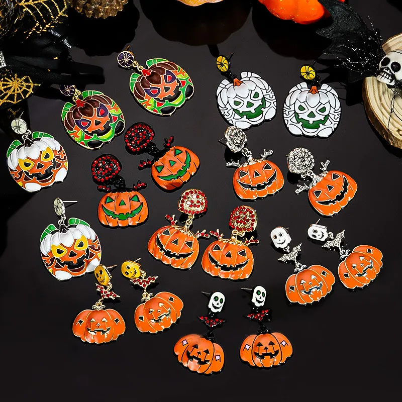 1 Pair Casual Simple Style Streetwear Geometric Pumpkin Enamel Alloy Drop Earrings
