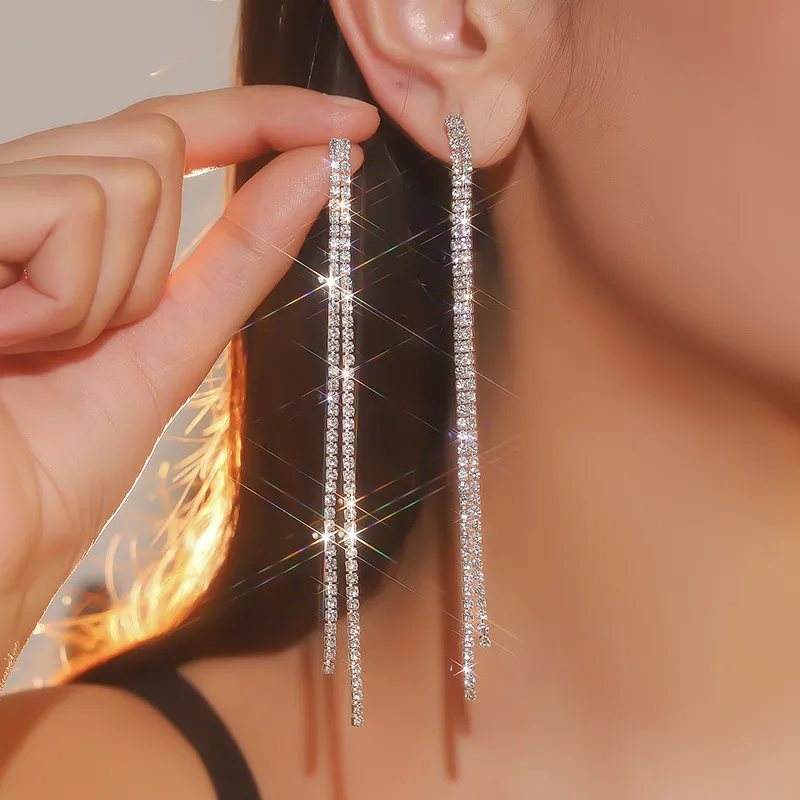 1 Pair Simple Style Geometric Plating Copper Rhinestones Drop Earrings