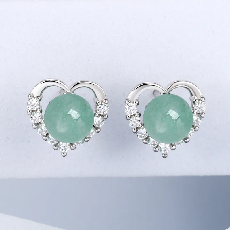 1 Pair 925 Sterling Silver Gem Heart Shape Ear Studs