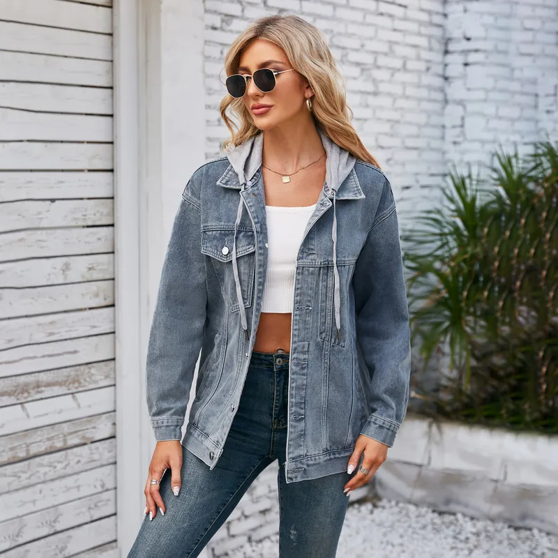 Women's Streetwear Color Block Single Breasted Denim Jacket