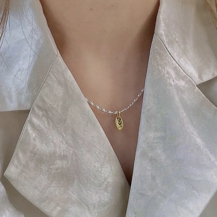 Gold And Silver Love Necklace Rice Olive Beads 925 Sterling Silver Niche Design Clavicle Chain Women's High-end Silver Ornaments