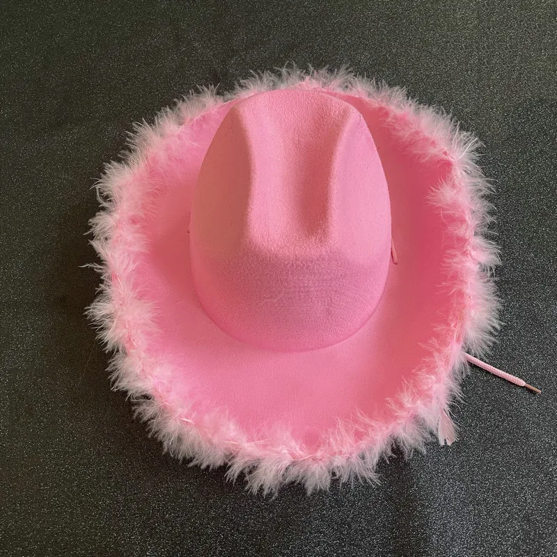 New Prom Party Sequins Western Cowboy Pink Hat Western Cowboy Hat Sunscreen Hat Stage Performance Hat