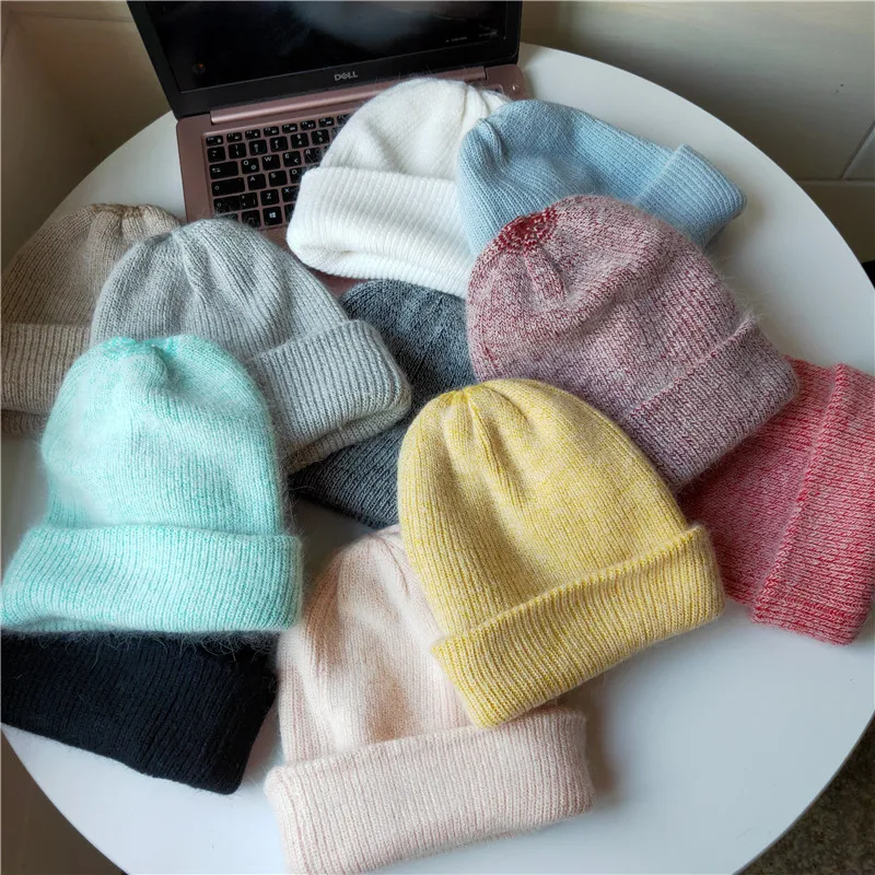 Dongdaemun Soft White Rabbit Fur Knitted Wool Hat Women's Autumn And Winter Fashion Thickened Warm Pullover Hat