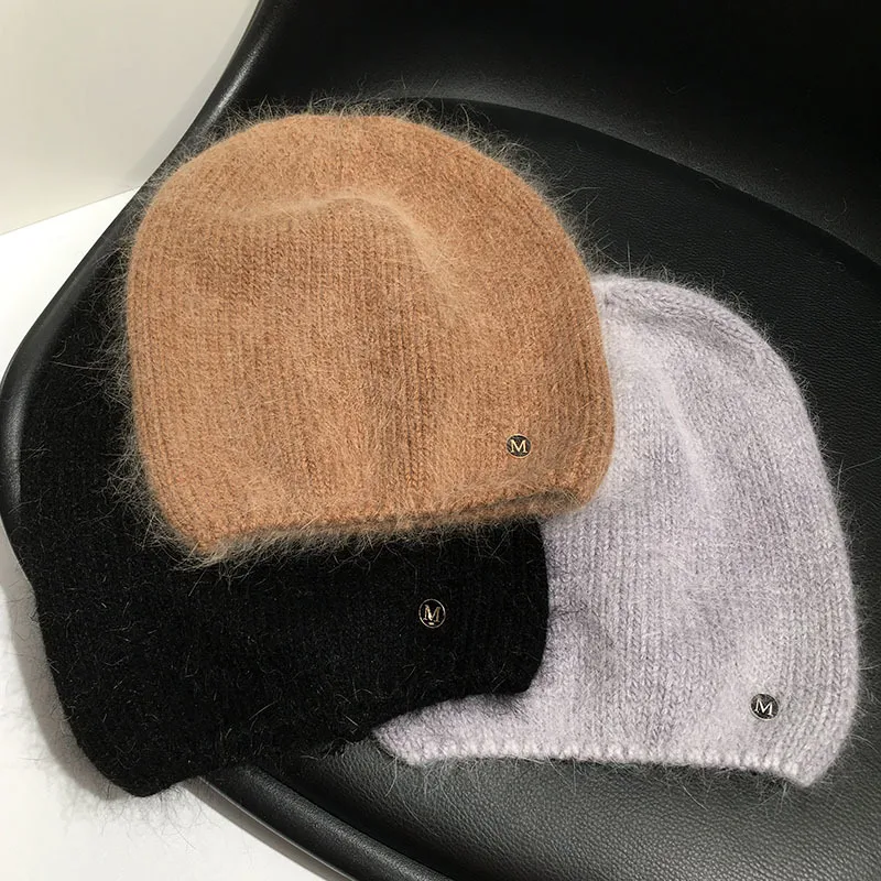 Simple M Standard Rabbit Fur Wool Hat Female   Autumn And Winter Japanese Pure Color Cold Hat Warm Pullover Knitted Hat Fashion