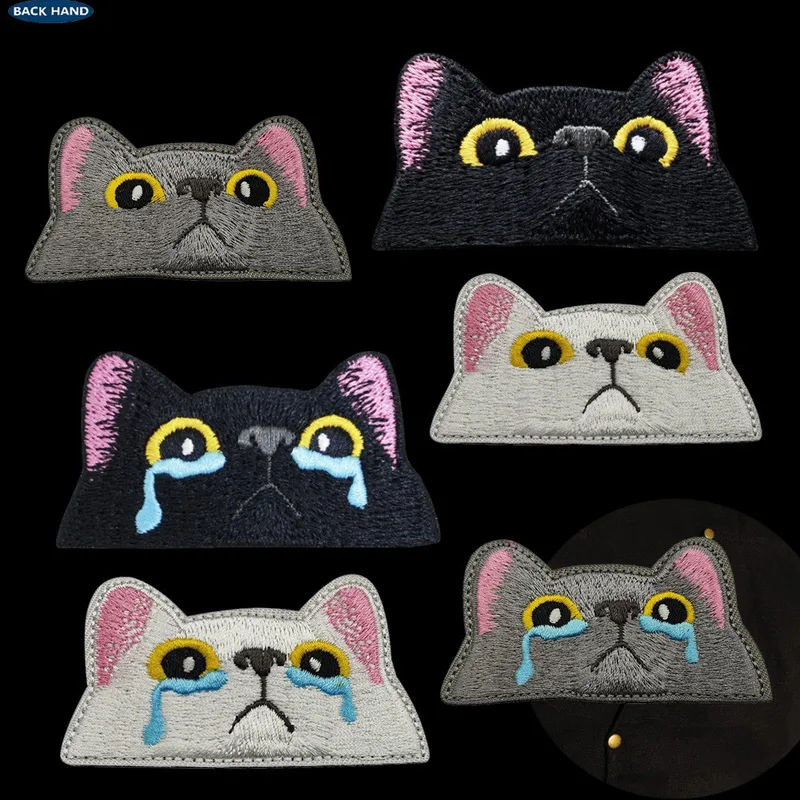 HaiKe Outdoor Pink Ears Black Cat Cloth Badge Embroidered Cat  Seal Clothing Backpack Sticker