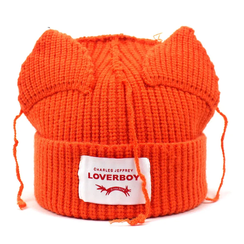 Women's Distinctive Ear Knitted Hat Funny Loving Fashion Wool Hat Letter Curled Beanie Cap