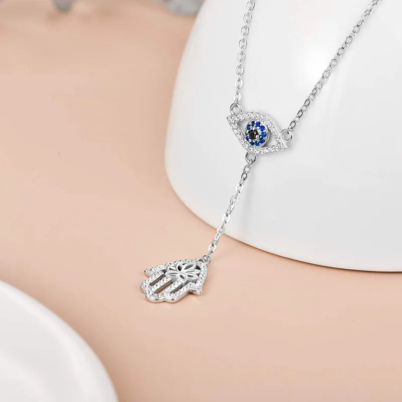 Sterling Silver Long-Lasting Plated Zircon Inlay Devil's Eye  Pendant Necklace
