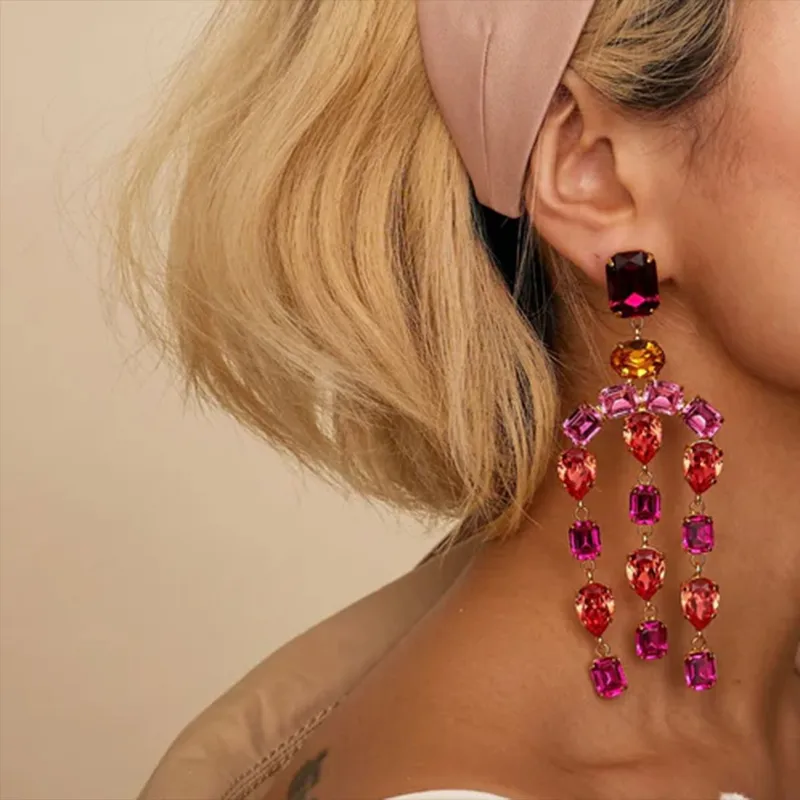 1 Pair Elegant Simple Style Geometric Rhinestone Drop Earrings