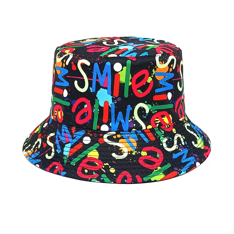New Colorful Graffiti Letter Fisherman Hat Trendy Men's And Women's Personalized Hip Hop Double-sided Basin Hat Printed Sun Hat