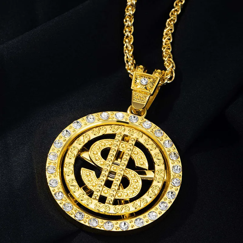 Hip-Hop Dollar Iron Zinc Alloy Diamond Men's Pendant Necklace Necklace Pendant