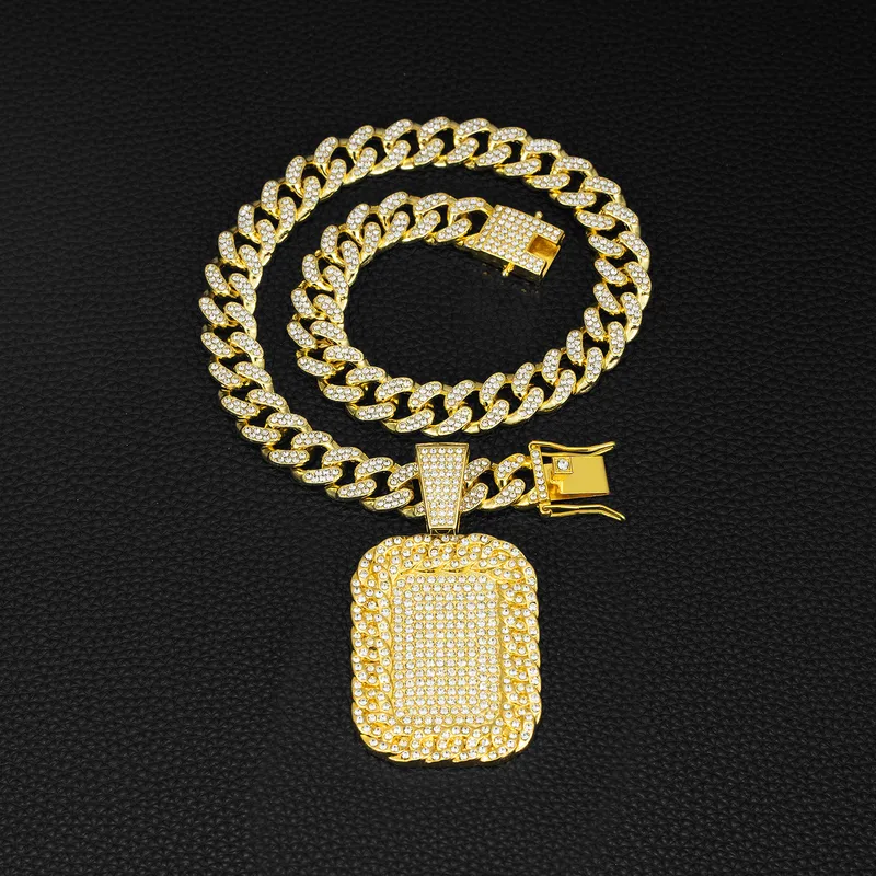 Hip-Hop Geometric Rectangle Zinc Alloy Rhinestones Men's Pendant Necklace