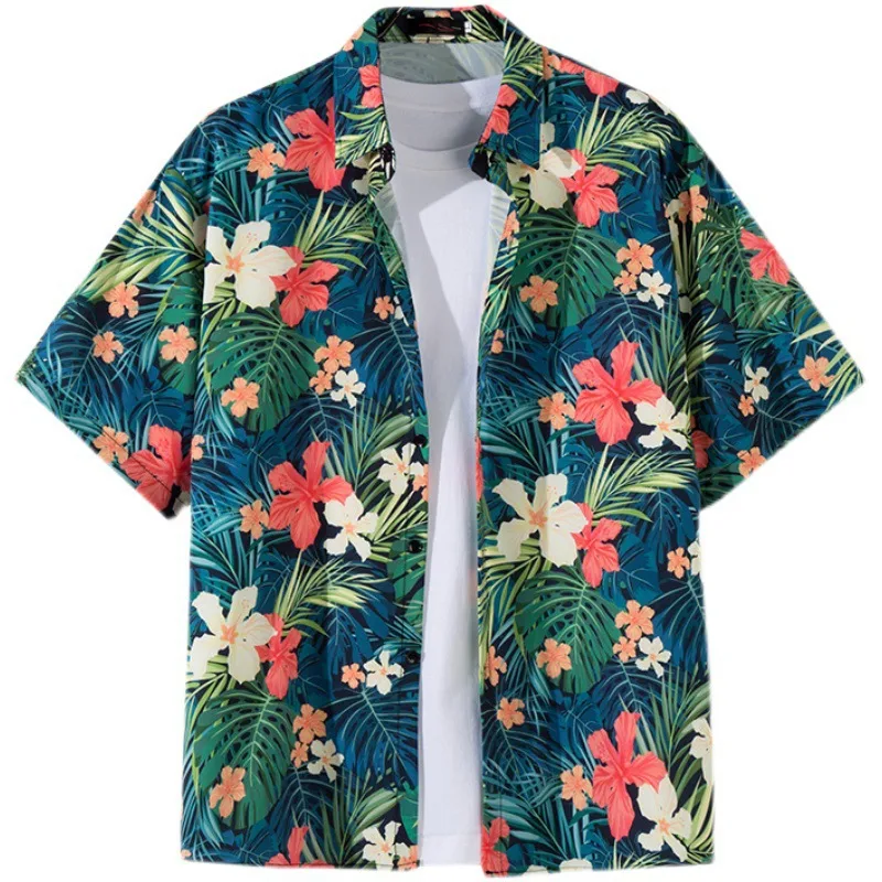 Hawaiian Floral Vintage Short Sleeve Shirt For Men & Women, Retro Unisex Casual Shirt Jacket, Thai - Inspired Streetwear