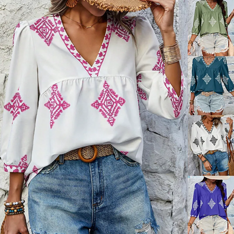 Fashion Print T-shirt Women's Summer New Sleeveless V-neck Top Street Style High Street Polyester Mid-Length