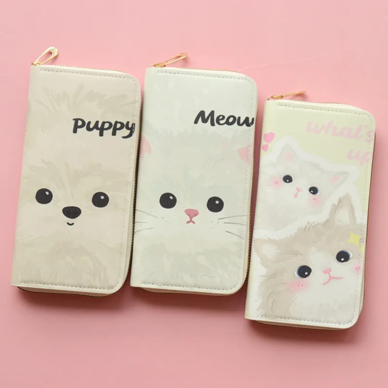Women's Dog Cat Pu Leather Zipper Wallets