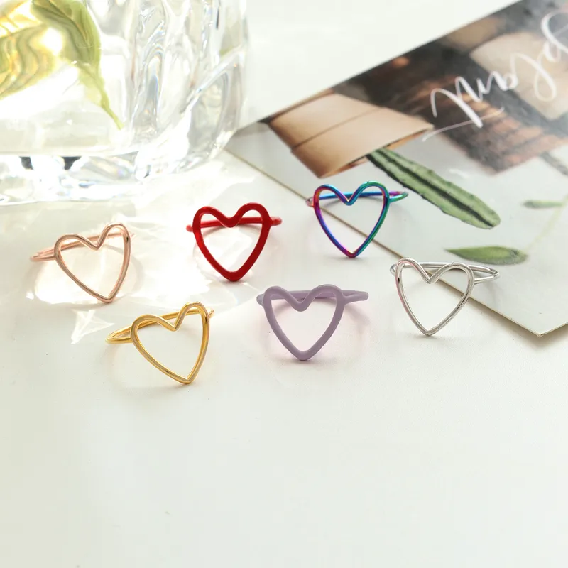 Sweet Solid Color Heart Shape Copper Plating Hollow Out 18k Gold Plated Rose Gold Plated Silver Plated Rings