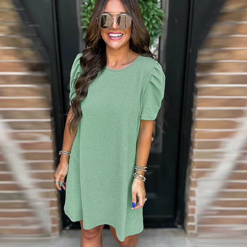 Women's Sheath Dress Vacation Simple Style Round Neck Short Sleeve Solid Color Above Knee Holiday