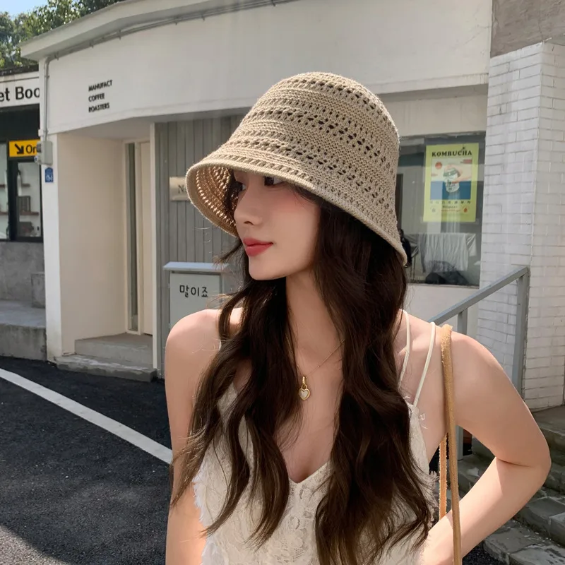 Women's Simple Style Solid Color Hollow Out Eaveless Bucket Hat
