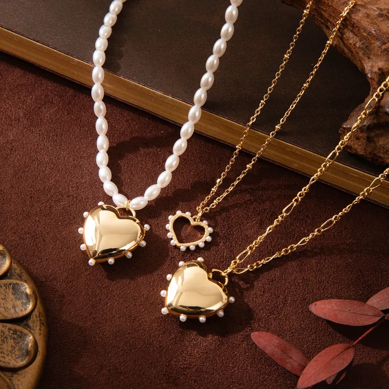 Vintage Style Heart Shape 304 Stainless Steel Imitation Pearl Copper Zircon Gold Plated Unisex Pendant Necklace