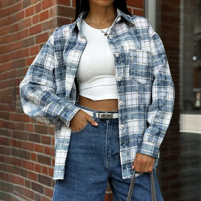 Women's Blouse Long Sleeve Blouses Casual Plaid
