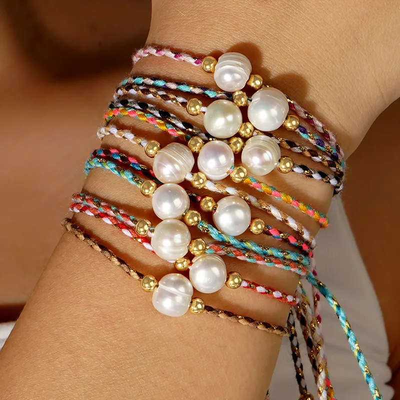 Casual Bohemian Geometric Imitation Pearl Rope Copper Knitting Unisex Bracelets