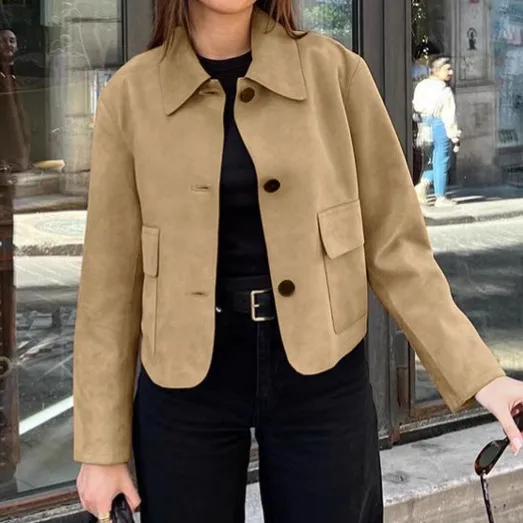 Women's Casual Solid Color Pocket Single Breasted Coat