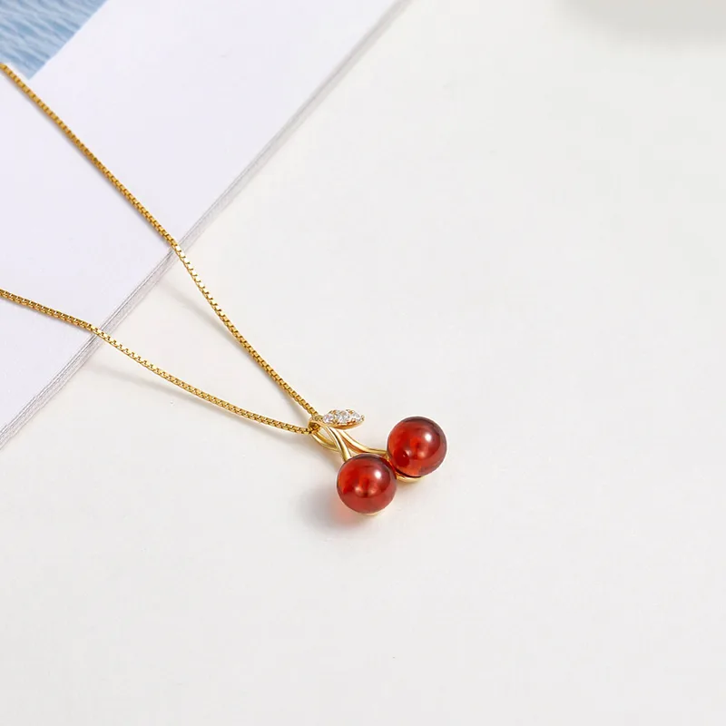 IG Style Cherry Titanium Steel Copper Plating Inlay Artificial Gemstones Zircon Women's Pendant Necklace