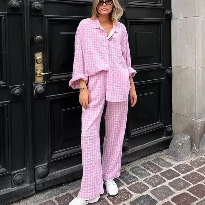Holiday Women's Vacation Simple Style Plaid Polyester Pants Sets Shorts Sets