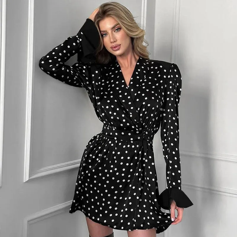 Women's Sheath Dress Vacation Simple Style V Neck Long Sleeve Polka Dots Above Knee Holiday