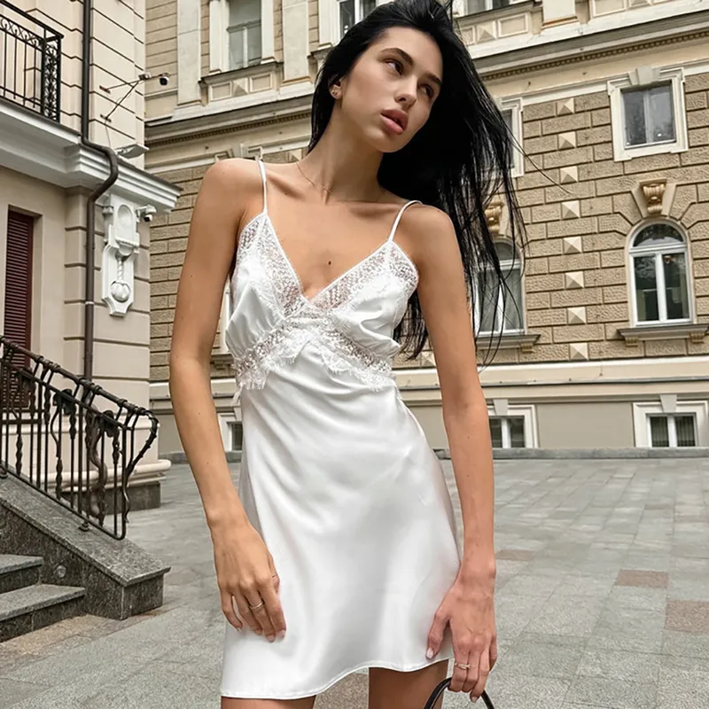 Women's Strap Dress Elegant Sexy V Neck Strap Sleeveless Solid Color Lace Above Knee Holiday Daily