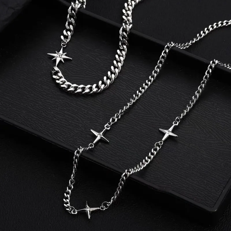 Hip-Hop Simple Style Star Titanium Steel Men's Double Layer Necklaces