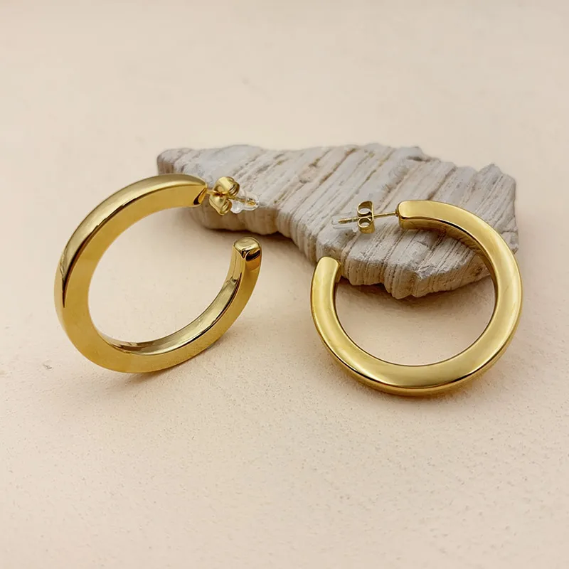 1 Pair Vintage Style French Style Simple Style Geometric 304 Stainless Steel 18K Gold Plated Hoop Earrings