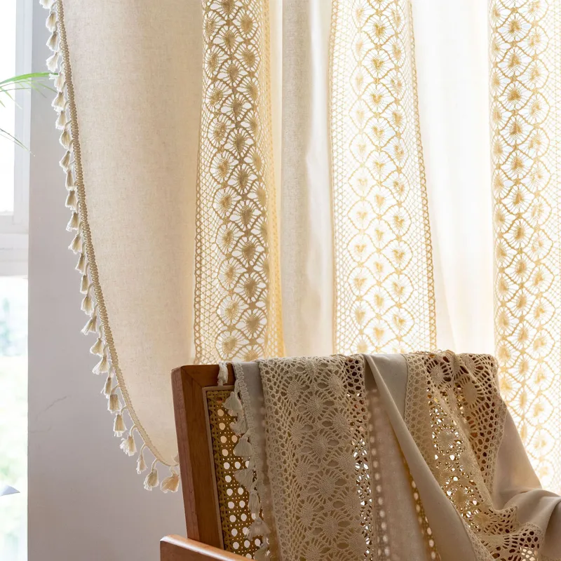 Casual Splicing Checkered Polyester Cotton Fabric Curtains