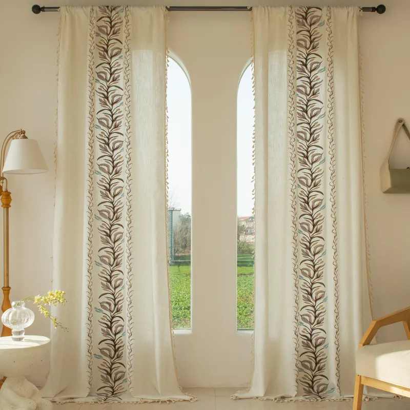 Pastoral Plant Tassel Polyester Fabric Curtains