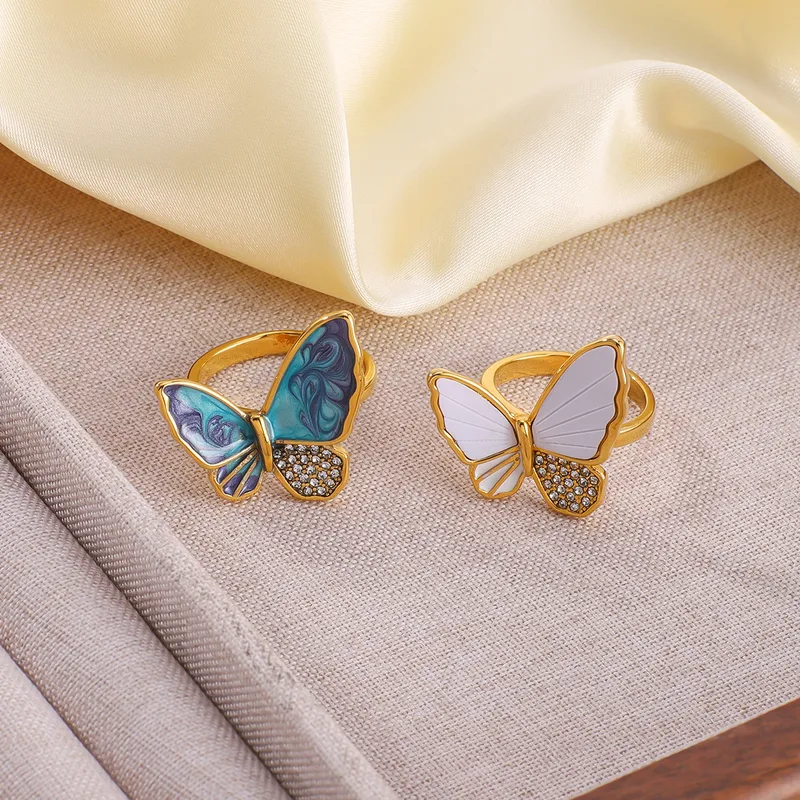 Vintage Style Butterfly Titanium Steel Plating Women's Open Rings