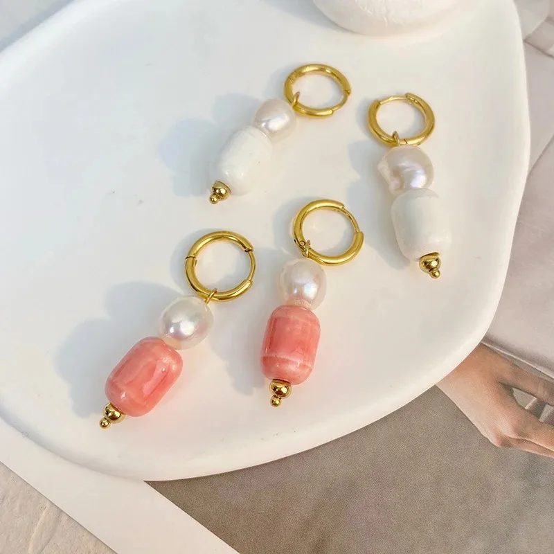 1 Pair Elegant Lady Geometric Irregular 304 Stainless Steel Pearl Earrings