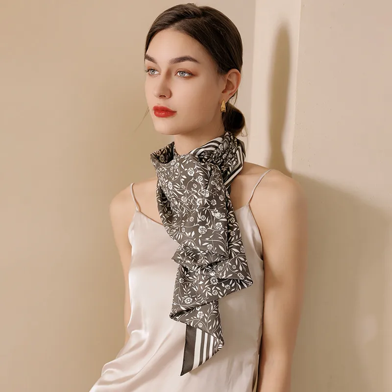 Women's Korean Style Flower Satin Silk Scarf
