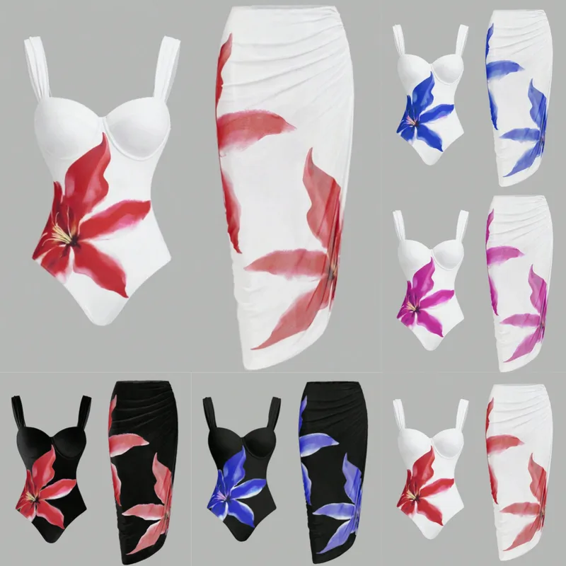 Women's Sexy Flower 2 Pieces Set One Piece Swimwear