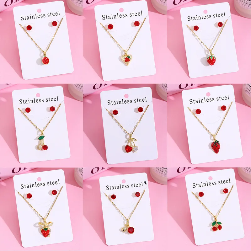 Sweet Cherry Strawberry 304 Stainless Steel Plating Women's Jewelry Set