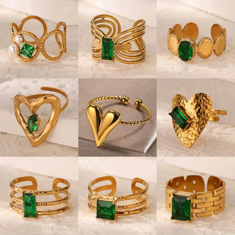 Vintage Style French Style Geometric 304 Stainless Steel Plating Zircon 18K Gold Plated Women's Open Rings